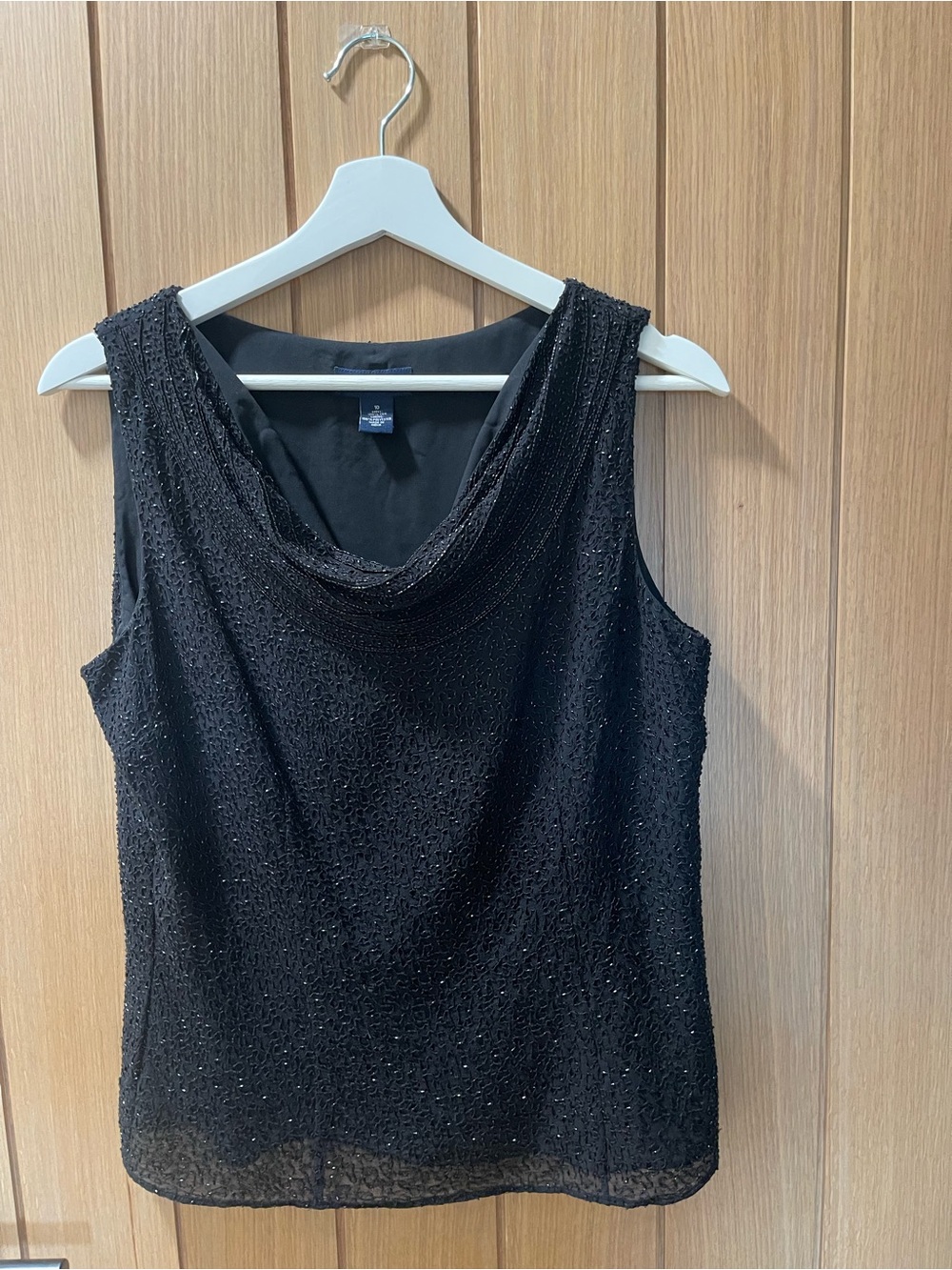 Ann Taylor Black Beaded Cowl Neck Sleeveless Top